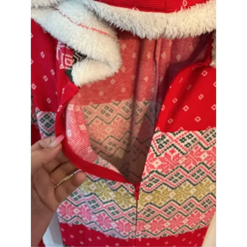 Victoria’s Secret Fair Isle Sherpa Hooded Waffle Weave PJ Pajamas Sz M